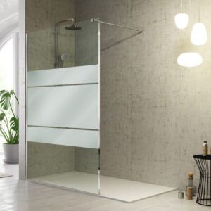 MAMPARA DE DUCHA FIJA PLATA BRILLO VIDRIO DECORADO MODELO FRESH