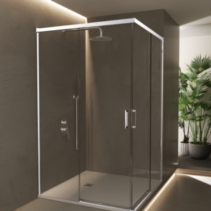 MAMPARA DUCHA ANGULAR 2 FIJOS + 2 CORREDERAS CROMO MODELO STYLO