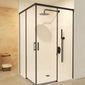 MAMPARA DUCHA ANGULAR 2 FIJOS + 2 CORREDERAS NEGRO MATE MODELO STYLO
