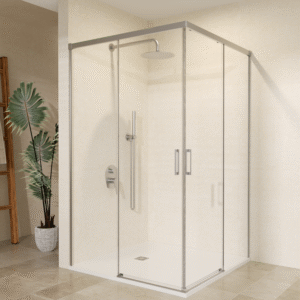 MAMPARA DUCHA ANGULAR 2 FIJOS + 2 CORREDERAS NÍQUEL CEPILLADO MODELO STYLO