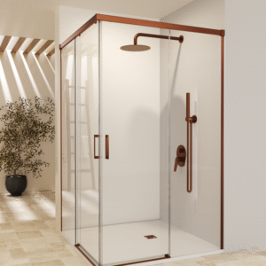 MAMPARA DUCHA ANGULAR 2 FIJOS + 2 CORREDERAS ORO ROSA CEPILLADO MODELO STYLO