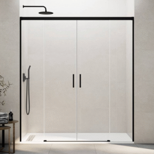 MAMPARA DUCHA FRONTAL NEGRO MATE 2 FIJOS + 2 CORREDERAS MODELO BASIC SPAZIO