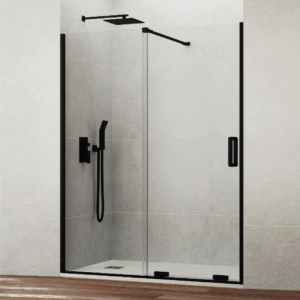 MAMPARA DUCHA FRONTAL NEGRO MATE 1 FIJO + 1 CORREDERA MODELO KENNA