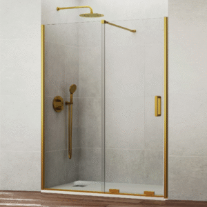 MAMPARA DUCHA FRONTAL ORO 1 FIJO + 1 CORREDERA MODELO KENNA
