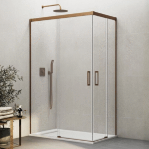 MAMPARA DUCHA ANGULAR COBRE 2 FIJOS + 2 CORREDERAS MODELO BASIC