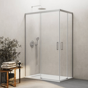 MAMPARA DUCHA ANGULAR NÍQUEL 2 FIJOS + 2 CORREDERAS MODELO BASIC