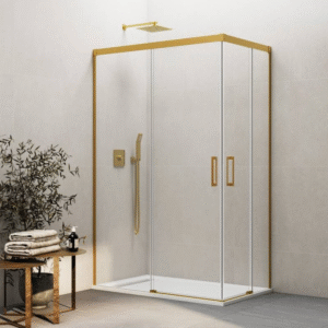 MAMPARA DUCHA ANGULAR ORO 2 FIJOS + 2 CORREDERAS MODELO BASIC