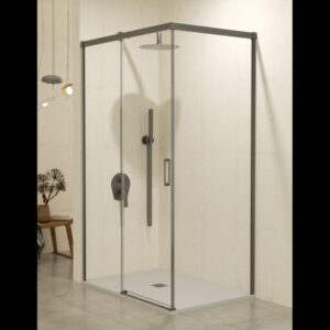 MAMPARA DE DUCHA BLACK GUN METAL 1 FIJO + 1 CORREDERA + 1 LATERAL FIJO MODELO STYLO