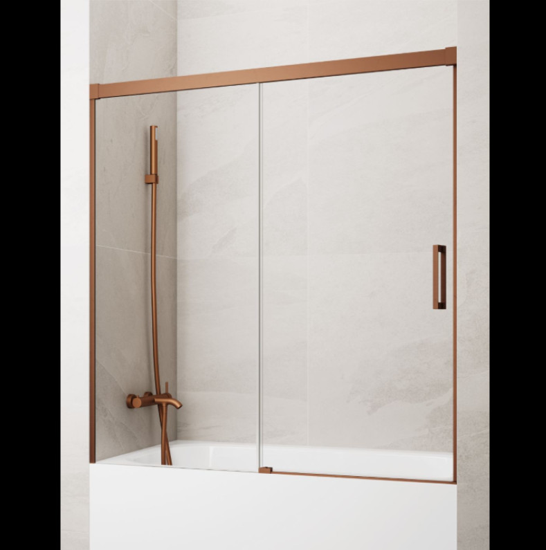 MAMPARA DE BAÑERA COBRE CEPILLADO 1 FIJO + 1 CORREDERA MODELO BASIC