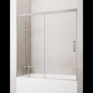 MAMPARA DE BAÑERA NÍQUEL CEPILLADO 1 FIJO + 1 CORREDERA MODELO BASIC