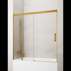 MAMPARA DE BAÑERA ORO CEPILLADO 1 FIJO + 1 CORREDERA MODELO BASIC
