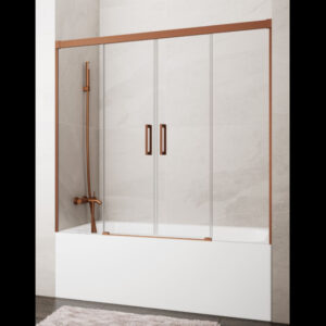 MAMPARA DE BAÑERA COBRE CEPILLADO 2 FIJOS + 2 CORREDERAS MODELO BASIC