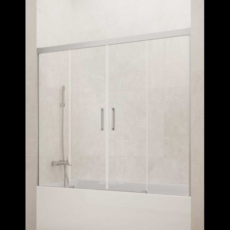 MAMPARA DE BAÑERA CROMO 2 FIJOS + 2 CORREDERAS MODELO BASIC