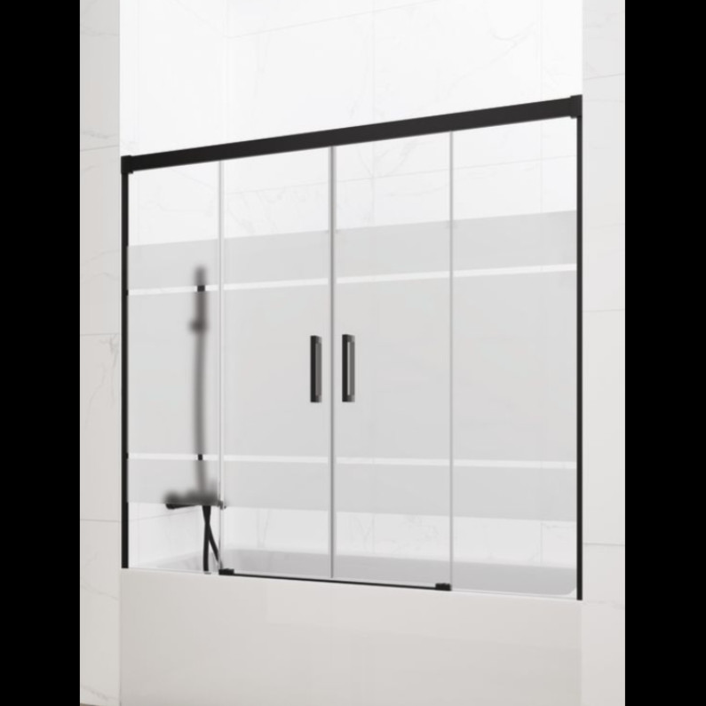 MAMPARA DE BAÑERA NEGRO MATE 2 FIJOS + 2 CORREDERAS MODELO BASIC - Imagen 2