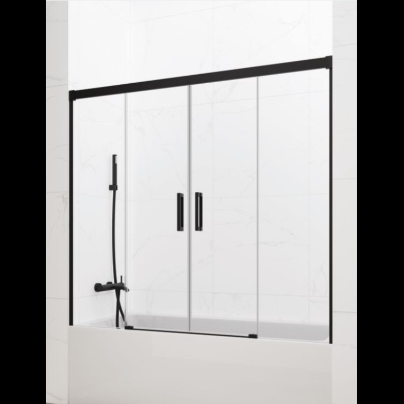MAMPARA DE BAÑERA NEGRO MATE 2 FIJOS + 2 CORREDERAS MODELO BASIC