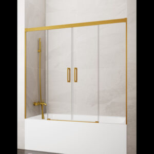 MAMPARA DE BAÑERA ORO CEPILLADO 2 FIJOS + 2 CORREDERAS MODELO BASIC